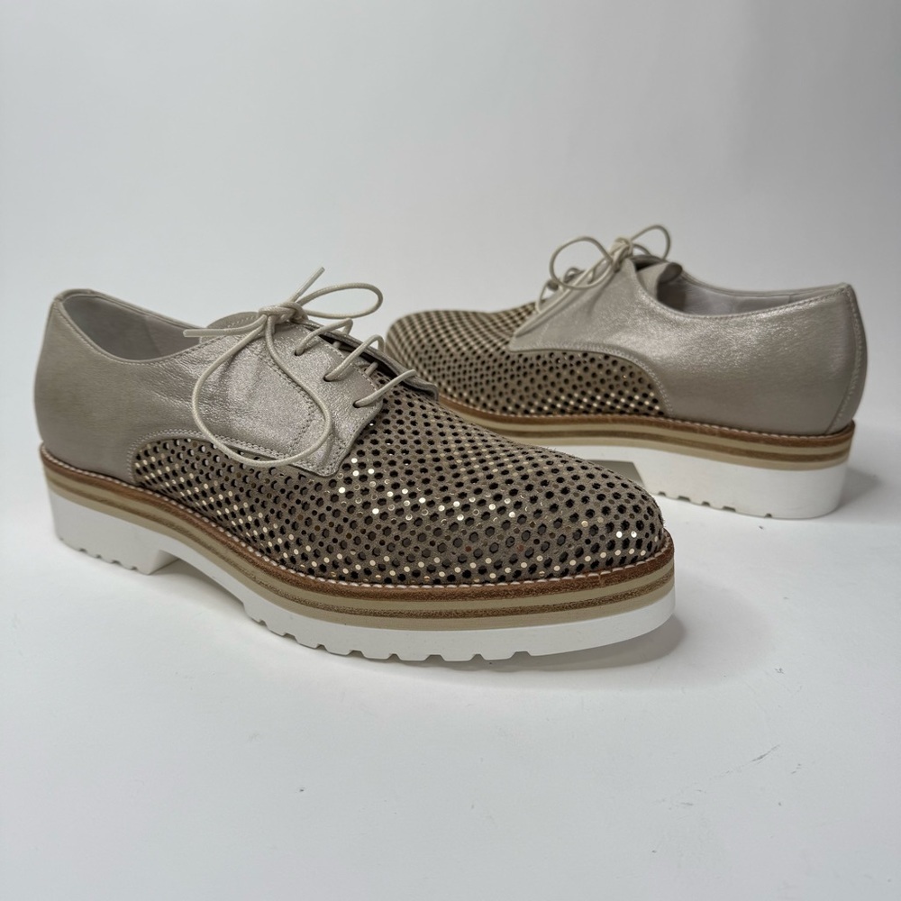 NEW NERO GIARDINI Oxford Grey Lace-up Chic Preppy Sequin Leather Shoes SIZE 9